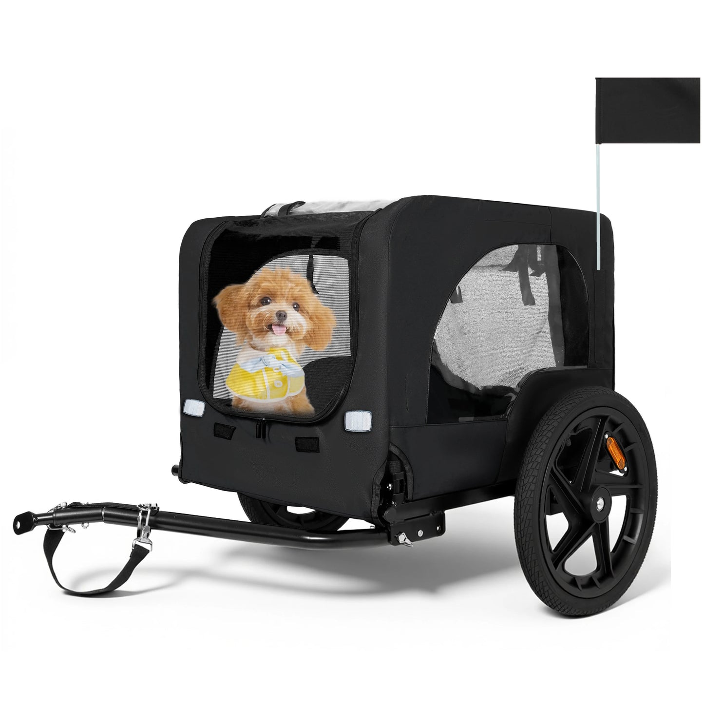 Outdoor Heavy Duty Collapsible Pet Bike Trailer with 16-Inch All-Terrain Wheels & Universal Hitch - Foldable Dog/Cargo Carrier Cart for Bicycles, Black + Dark Gray