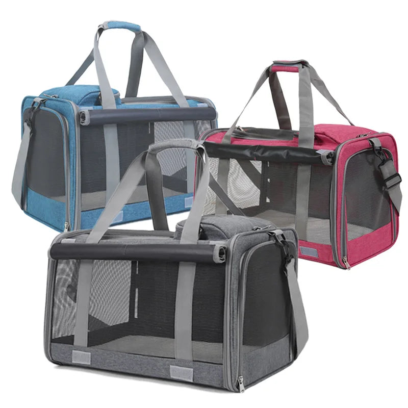 Portable Expandable Small Dog Travel Bag Soft-Sided Transparent Breathable Lightweight Handheld or Crossbody Outdoor Pet Bag Stylish