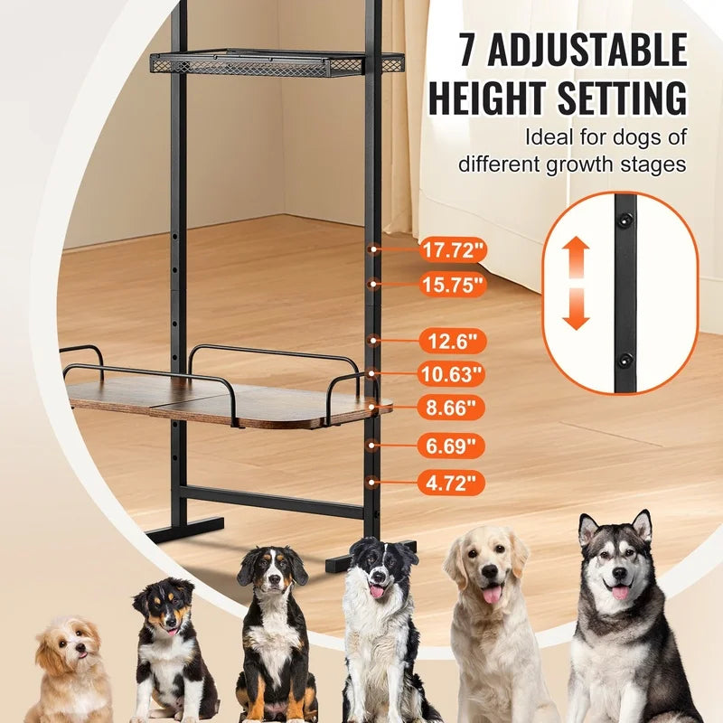 Raised Dog Feeding Station with Storage and Toy Organizer for Dry Food Bowl
