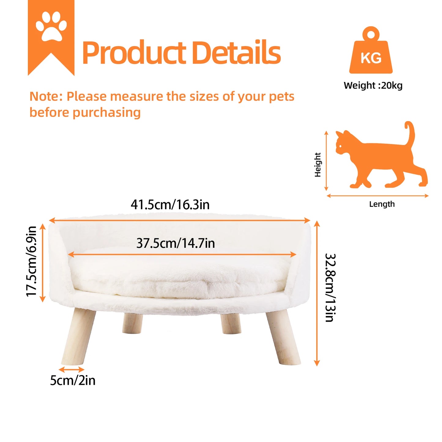 Elevated Dog Sofa Bed Raised Pet Chair Small Dog Couch Bed Removable Cushion Sleep House