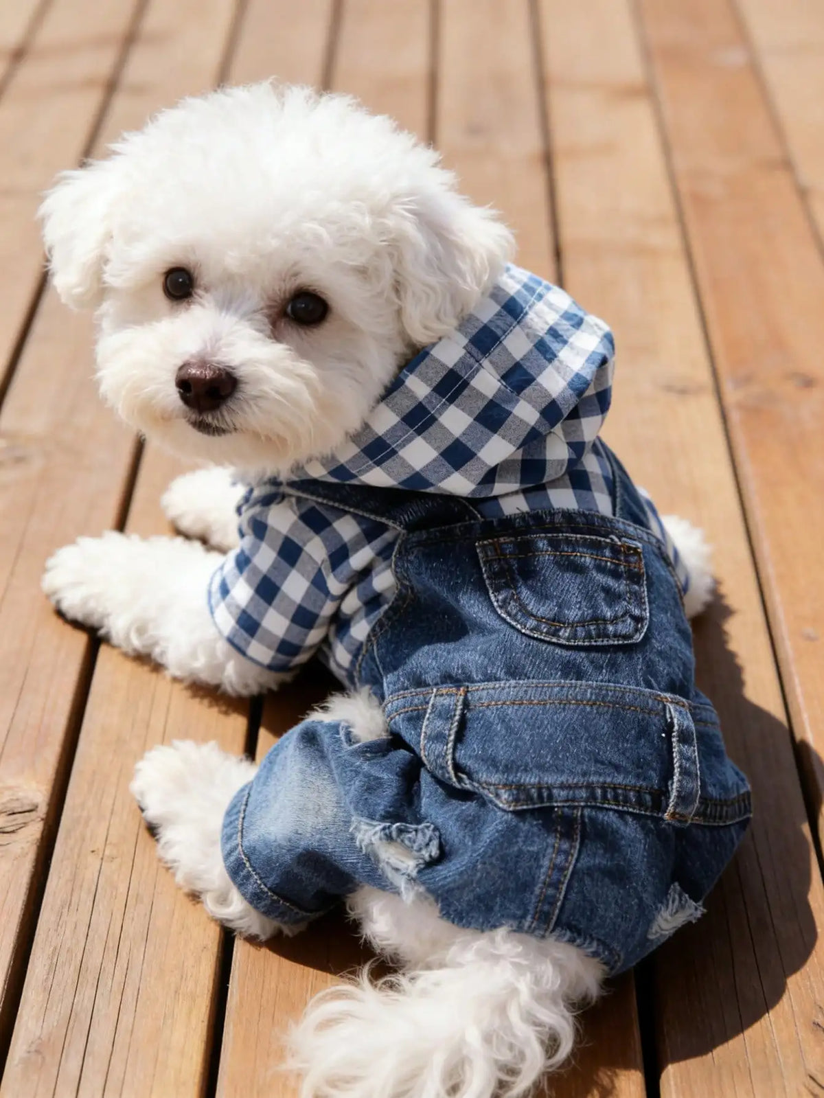 Pet Striped 4-Leg 1 piece Overall, Denim Effect Jumpsuit Suspender Pants Dog Clothes, Spring/Summer Pet Apparel