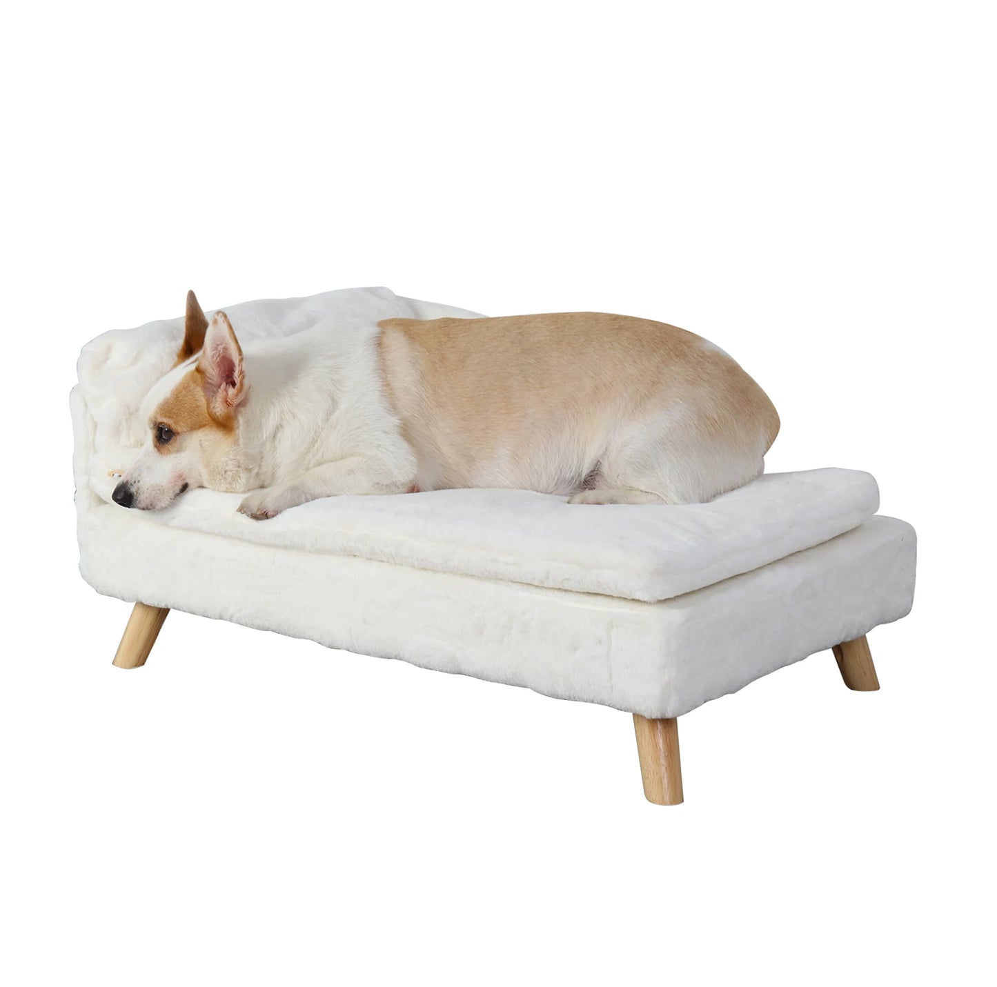 Elevated Bed for Small Dogs, Nordic Pet Bed with Cozy Waterproof Pad, Pet Sofa Bed with Sturdy Wood Legs