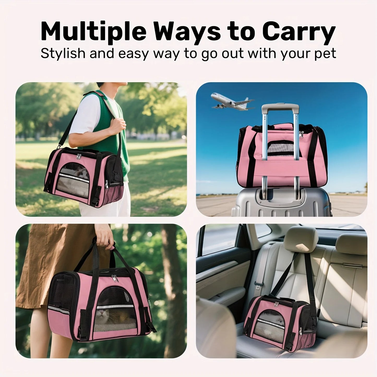 Carriers for Small Dogs and Cats, Secure Zipper Anti-Escape Pet Carrier Backpack | Spacious Ventilated Foldable Cat/Dog Travel Bag | Car & Airline Approved Collapsible Cage with Breathable Design