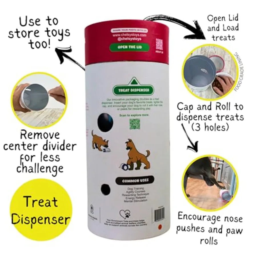 3-in-1 Enrichment Tube for Dogs - Tug Toy Treat Dispenser and Snuffle Ball Fleece Rope Dog Toy Tug of War Interactive Dog Treat
