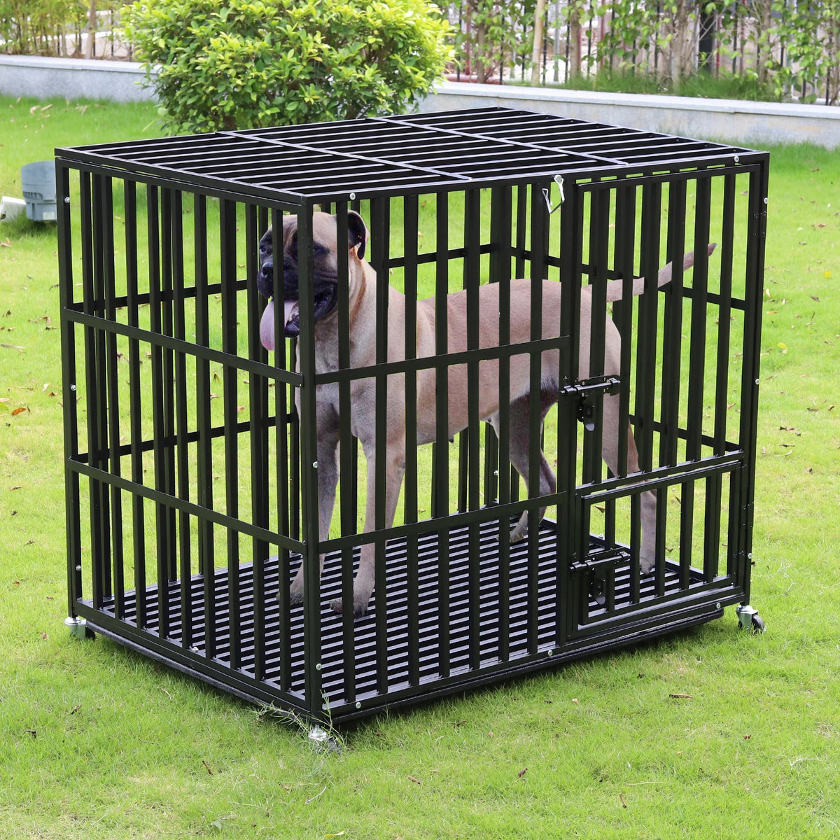 Heavy Duty Dog Cage 37” 42” 46” Metal Pet Dog Crate 3 Doors Locks Design Kennel Playpen with 4 Wheels Removable Tray
