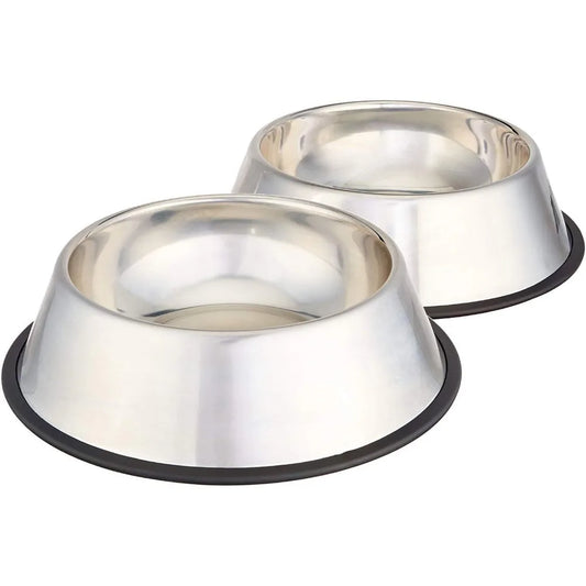 Stainless steel non-slip dog water/food bowls, 2-pack (10 x 2.8 inches), each with a capacity of up to 38 ounces.
