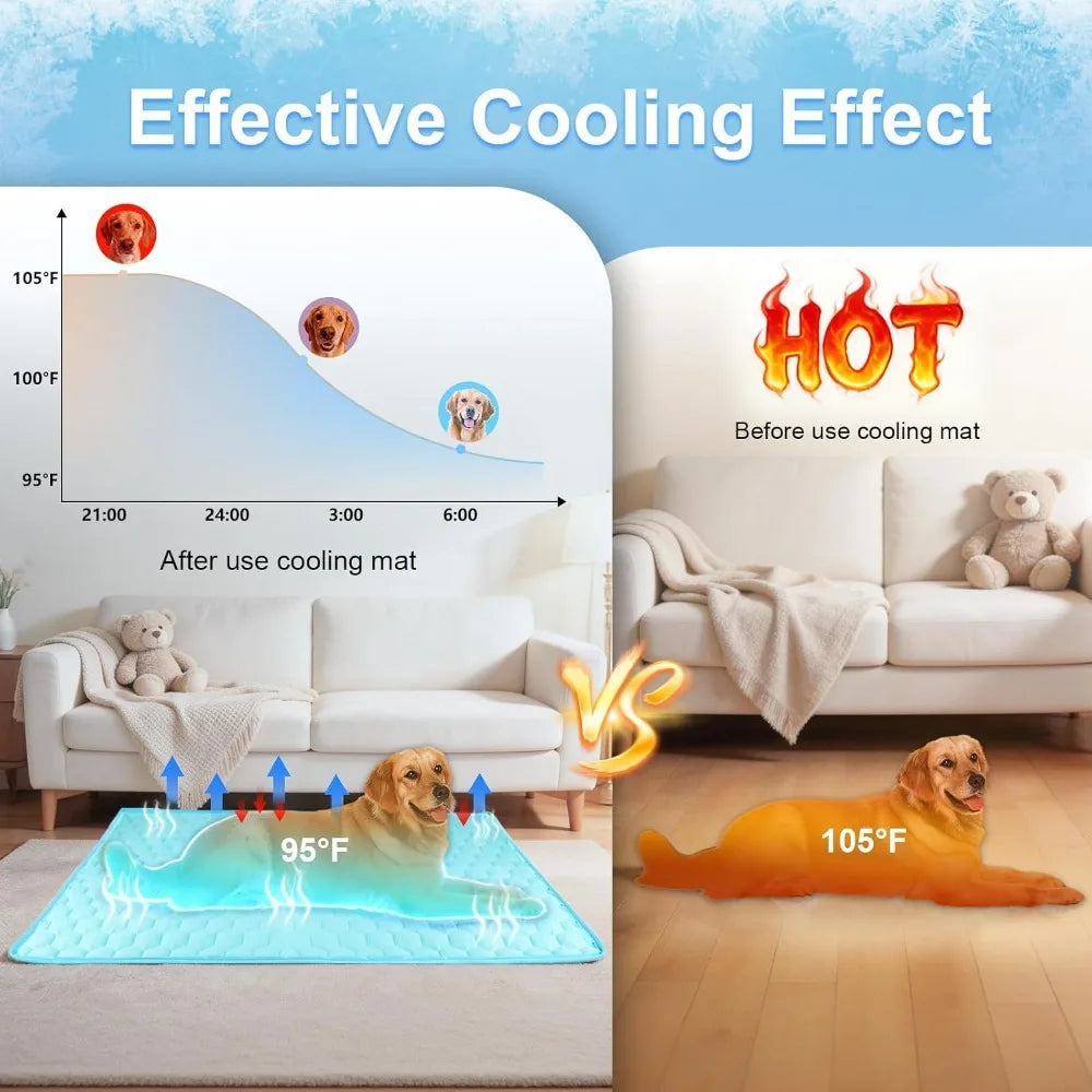 Waterproof Reversible Dog Cooling Mat 40"x30" with Ice Silk, Thick & Durable Summer Blanket for Sofa, Bed, Crate, Car Seat