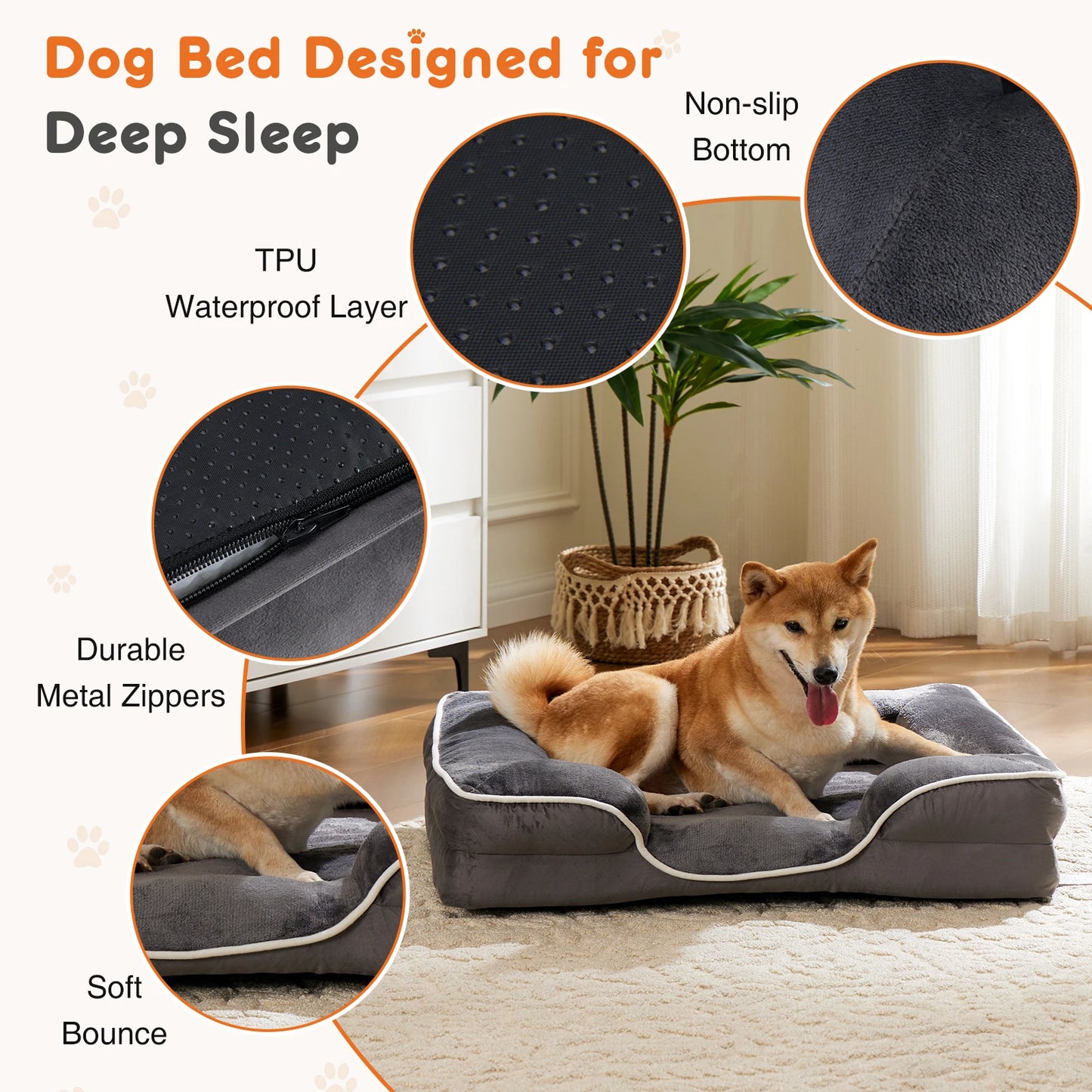 Orthopedic Dog Bed Memory Foam Pet Bed for Small Dogs with Washable Removable Cover Non-Slip Base Waterproof Liner