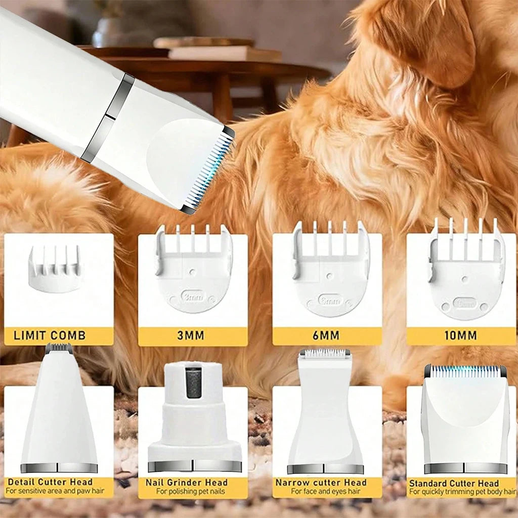 Pet Hair Clipper 4-in-1 Rechargeable Dog Trimmer Kit Cordless Electric Grooming Shaver with Comb Guide for Puppy