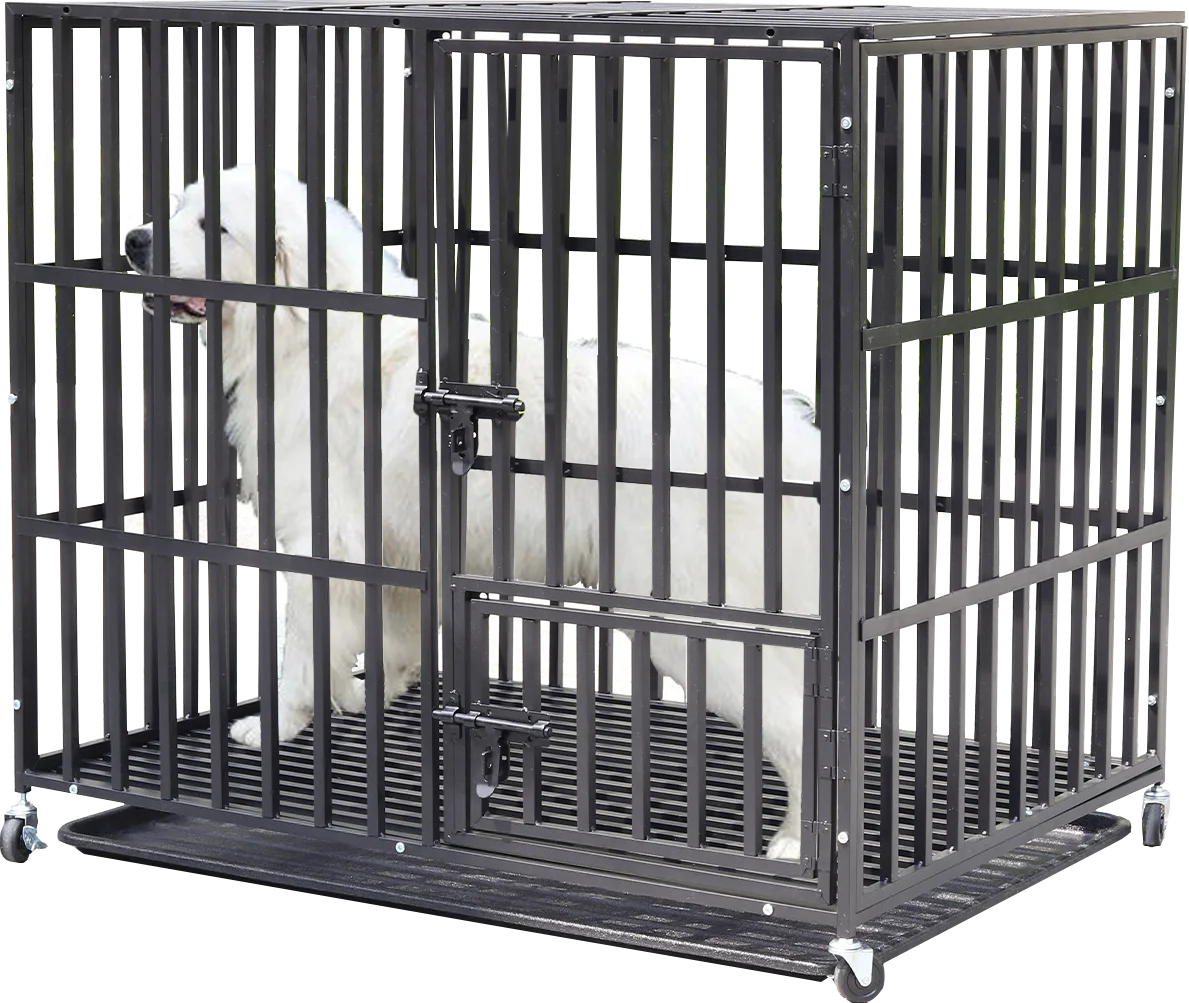 Heavy Duty Dog Cage 37” 42” 46” Metal Pet Dog Crate 3 Doors Locks Design Kennel Playpen with 4 Wheels Removable Tray