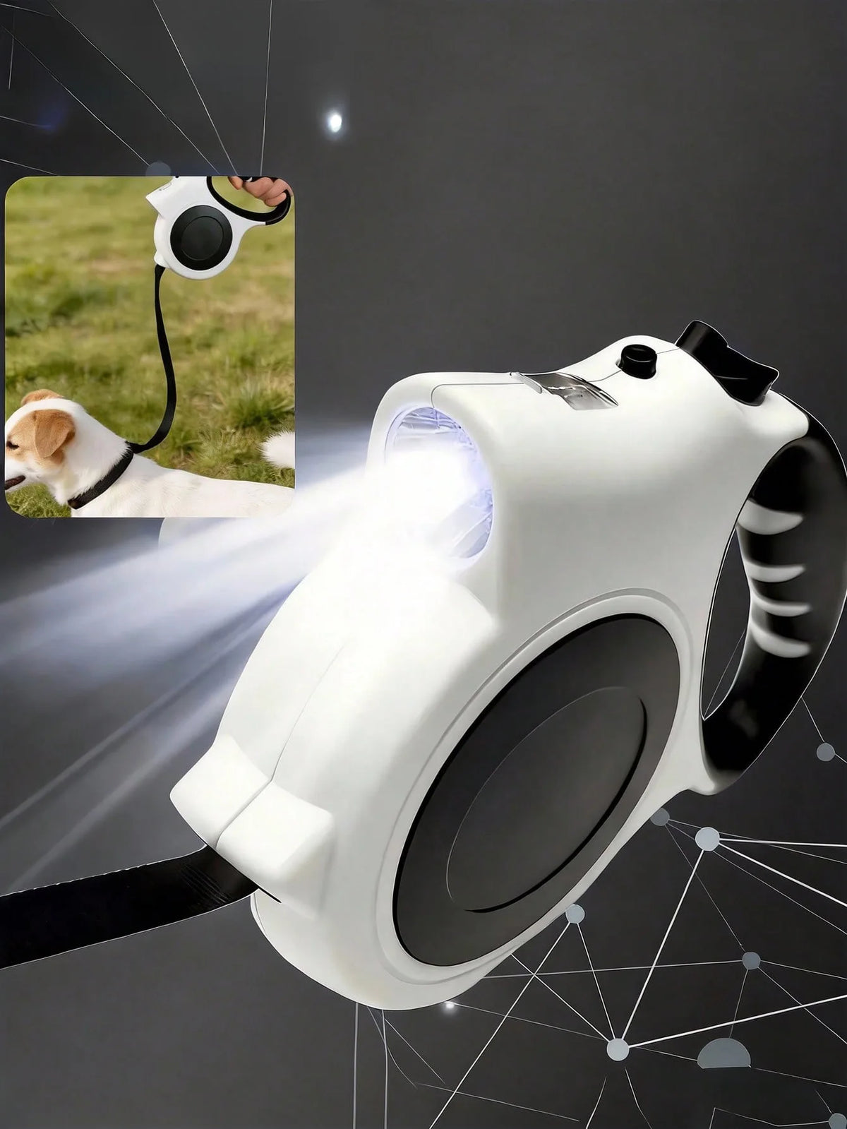 Retractable Dog Leash with LED Flashlight 5M/16FT, Ergonomic Anti-Slip Handle, Heavy Duty Nylon Pet Walking Leash for Dogs Under 25kg Night Walking