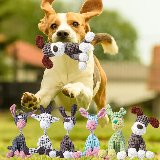 Plush Squeaky Puppy Chew Toys Interactive Teething Training Dog Toys for Small Dogs Cute Donkey Design