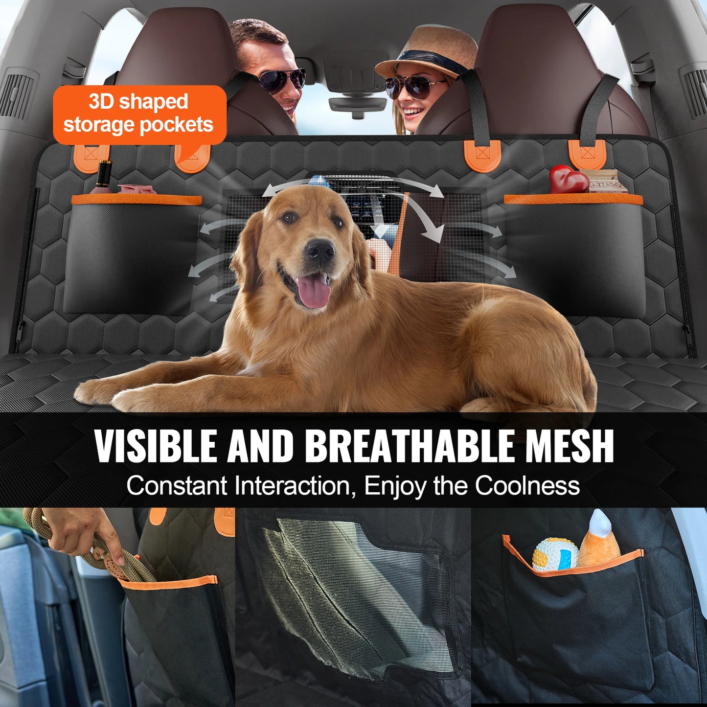Back Seat Extender Dog Car Seat Cover for Back Seat Bed with Mesh Window and Storage Pocket Supports 350lbs Dog Hammock