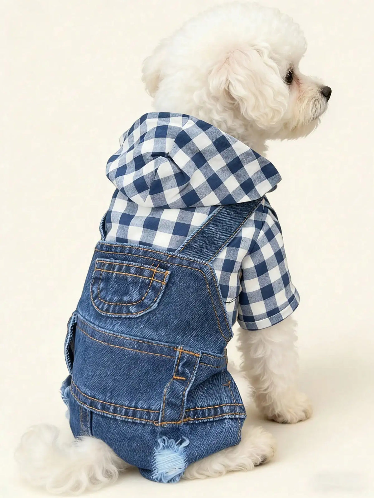 Pet Striped 4-Leg 1 piece Overall, Denim Effect Jumpsuit Suspender Pants Dog Clothes, Spring/Summer Pet Apparel