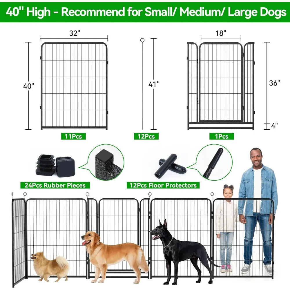 Dog Playpen Outdoor Extra Wide 12 Piece Panels Heavy Duty Anti-Rust Coating-Strengthened Dog Fence 40 Height