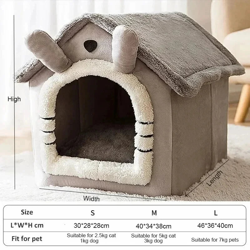 Indoor Warm Soft Pet House Bed Tent & Kennel for Small Dogs, All-Season Use with Removable Washable Cushion