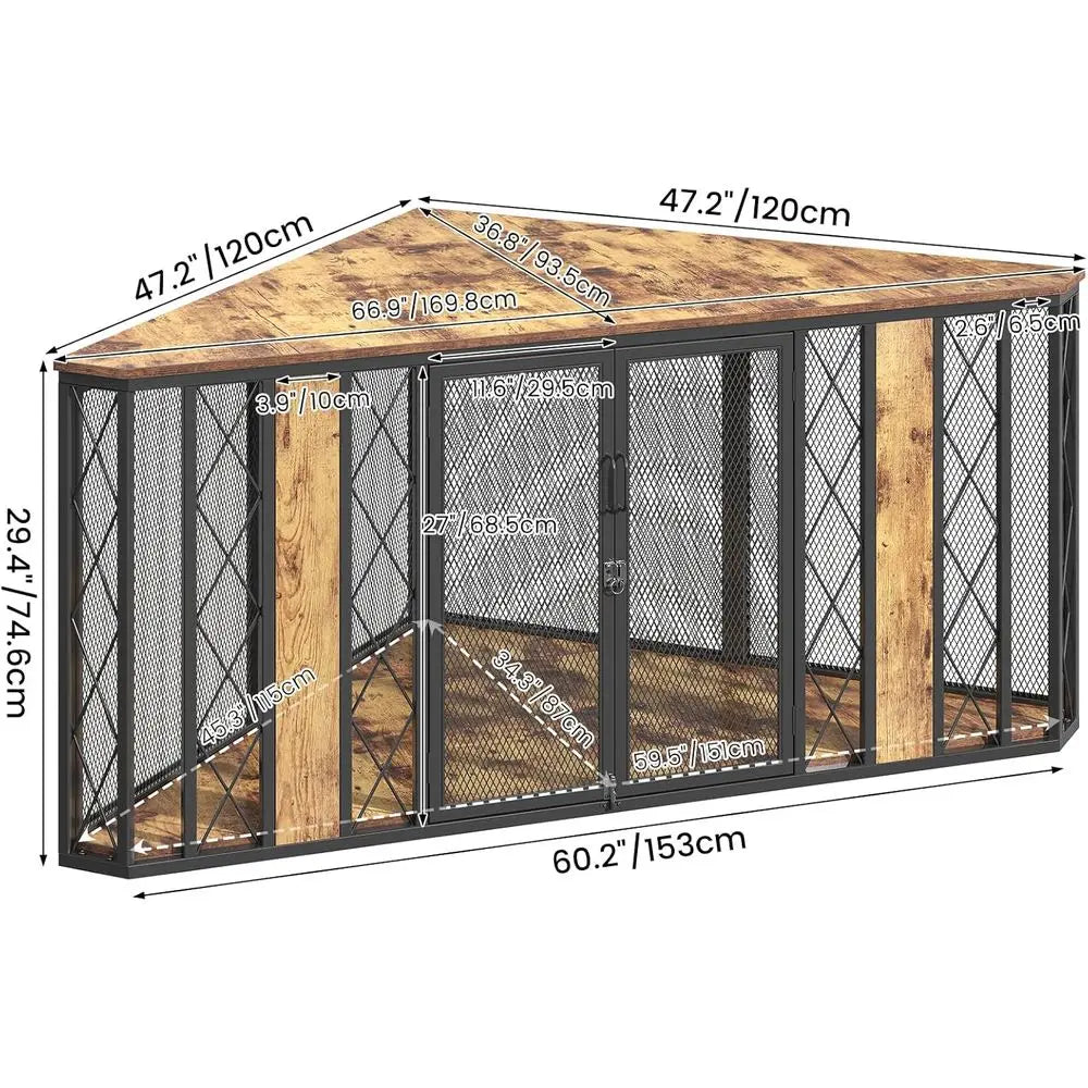 Large Wooden Dog Kennel Furniture, Dog Crate with 2 Doors, Decorative Dog Crate TV Stand End Table for Small to Large Dogs