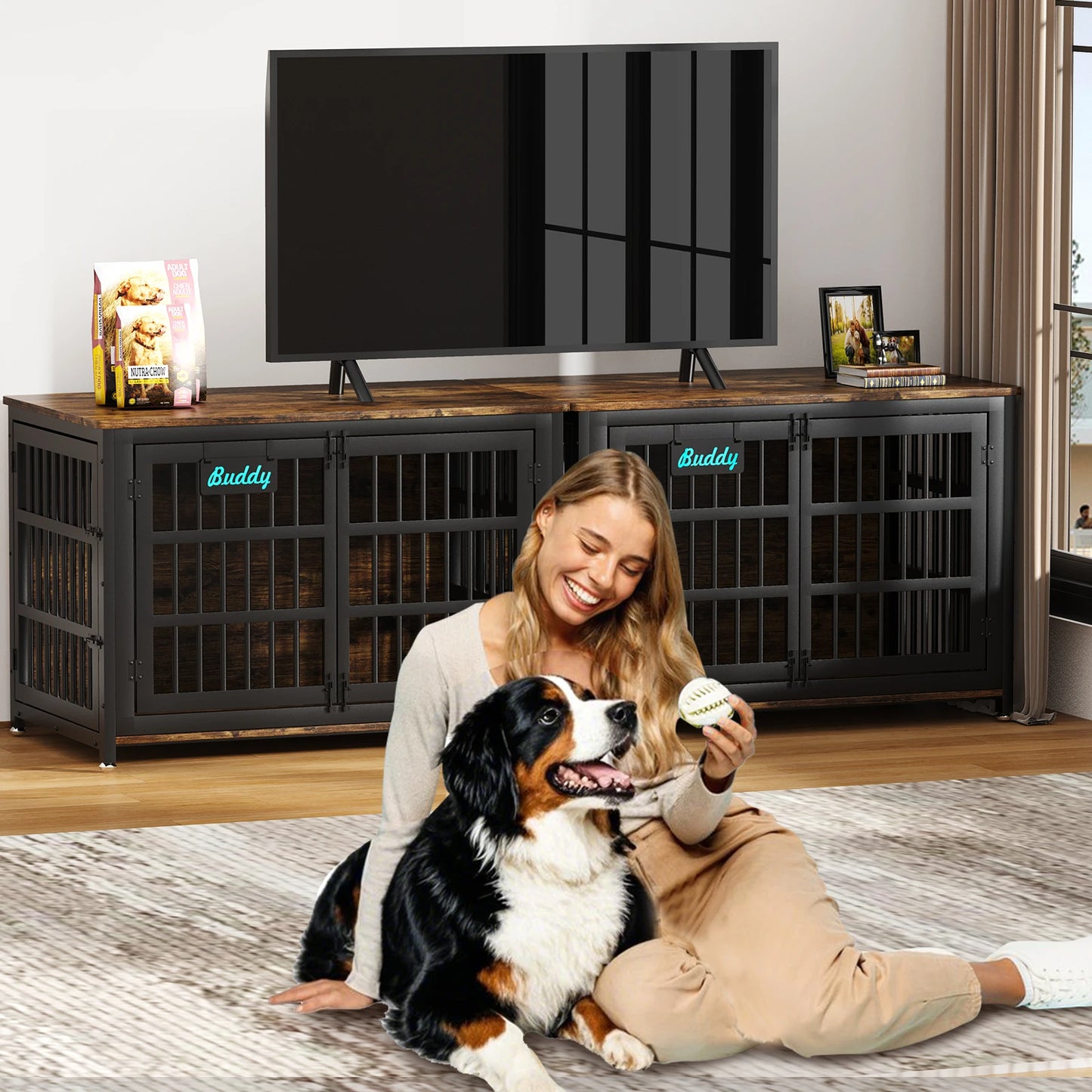 Dog Crate Furniture with Casters, Heavy Duty Dog Kennel Indoor for Small to Large Dogs, Decorate House as TV Stand, Bedside Table
