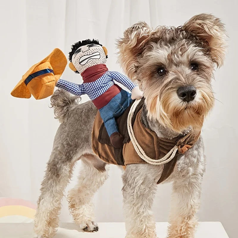 Halloween Pet Dog Costume Funny Riding Cowboy Knight Transformation Outfit Creative Quirky Dog Clothes For Golden Retriever Teddy Halloween Party Cosplay Apparel