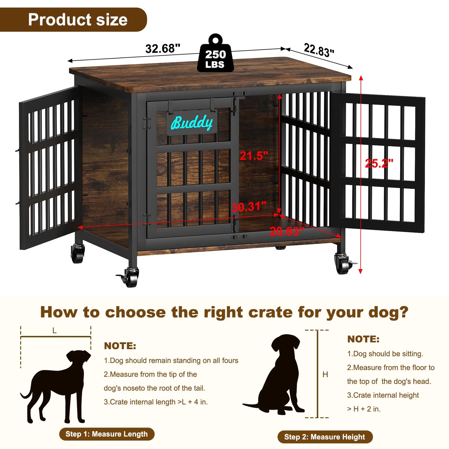 Dog Crate Furniture with Casters, Heavy Duty Dog Kennel Indoor for Small to Large Dogs, Decorate House as TV Stand, Bedside Table