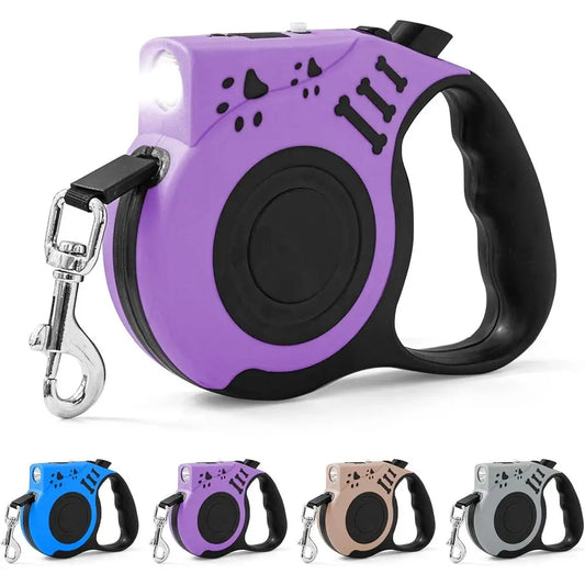 Retractable Dog Leash with USB Rechargeable Flashlight for Night Walks, 16ft Automatic Tractor Leash for Small and Medium Dogs