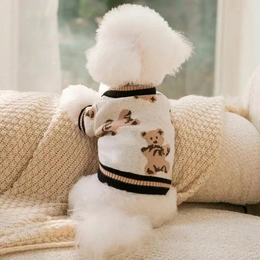 Soft Knitted Pet Sweater with Bear Motif for Small to Medium Dogs