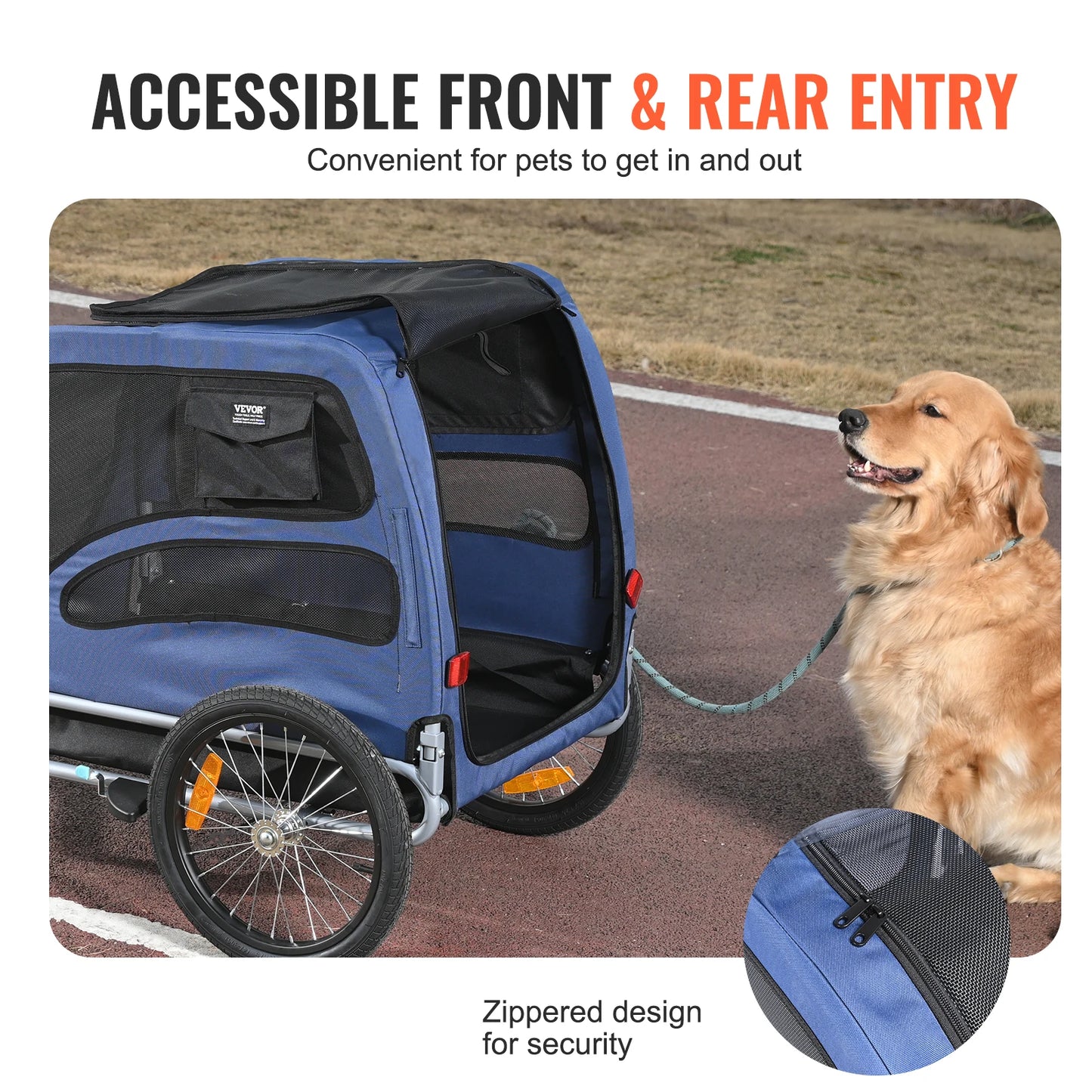 Bicycle Carrier for Small to Medium Dogs, Trailer with Coupler, Reflectors, Flag, and Collapsible to Store Up to 100lbs
