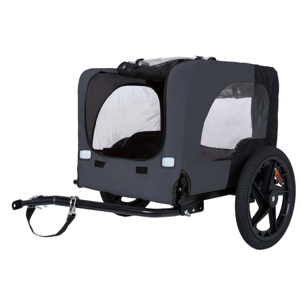 Outdoor Heavy Duty Collapsible Pet Bike Trailer with 16-Inch All-Terrain Wheels & Universal Hitch - Foldable Dog/Cargo Carrier Cart for Bicycles, Black + Dark Gray