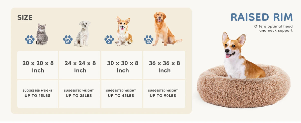 Calming Dog Bed for Medium to Large Dogs Washable Large Pet Bed Anti-Slip Round Fluffy Plush Faux Fur Dog Bed