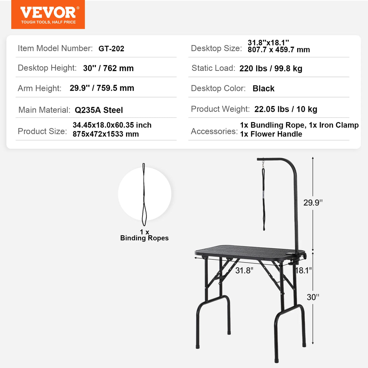 Pet Grooming Table Two Arms with Clamp Dog Station Foldable Pets Stand for Small Dogs with Grooming Loop