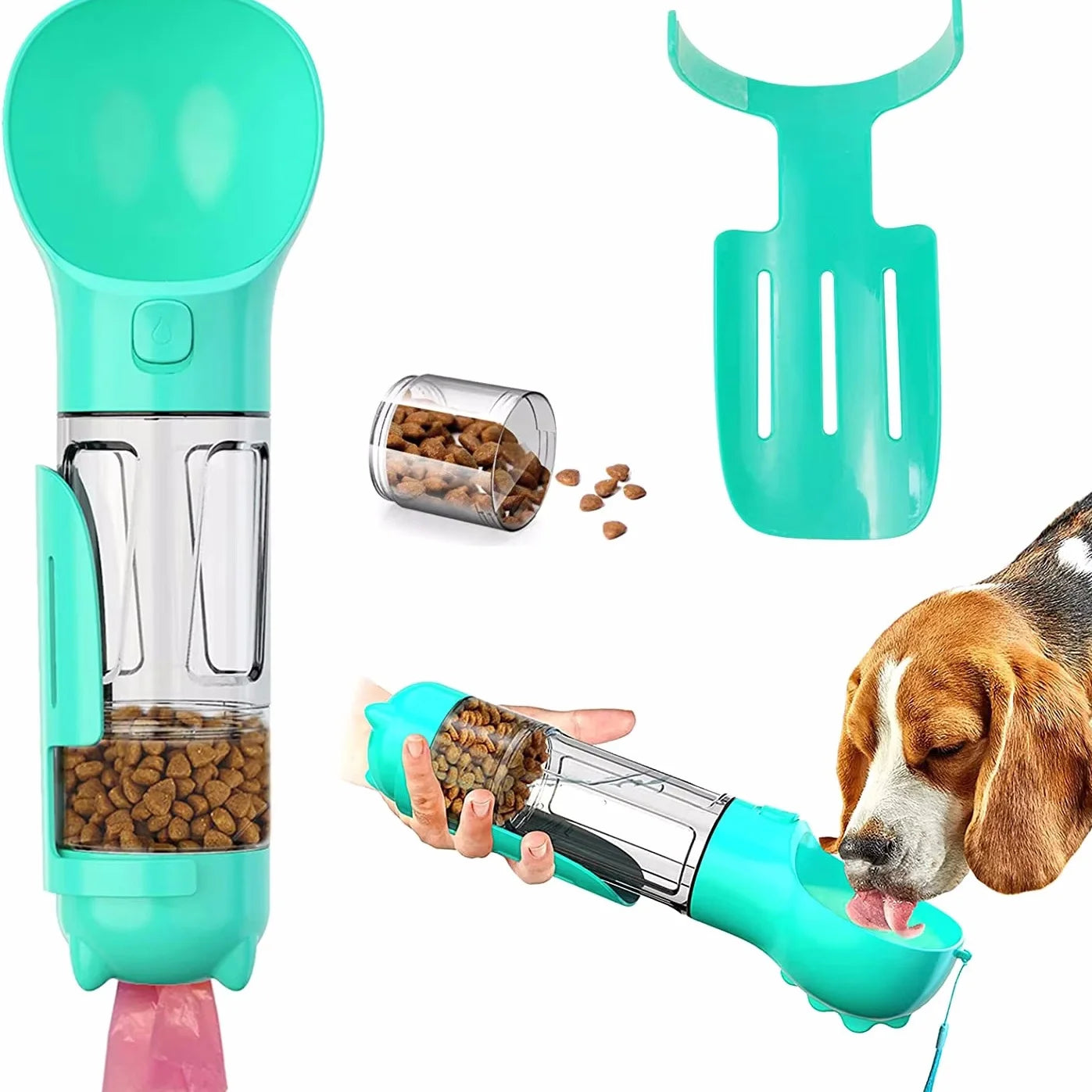 300ml Dog Water Bottle 4 in 1 Portable Pet Water Bowl Dispenser with Dog Whistle, Pet Travel Water Cup with Food Container