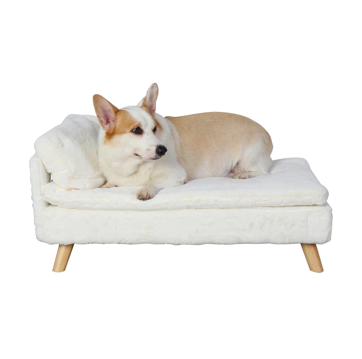 Elevated Bed for Small Dogs, Nordic Pet Bed with Cozy Waterproof Pad, Pet Sofa Bed with Sturdy Wood Legs