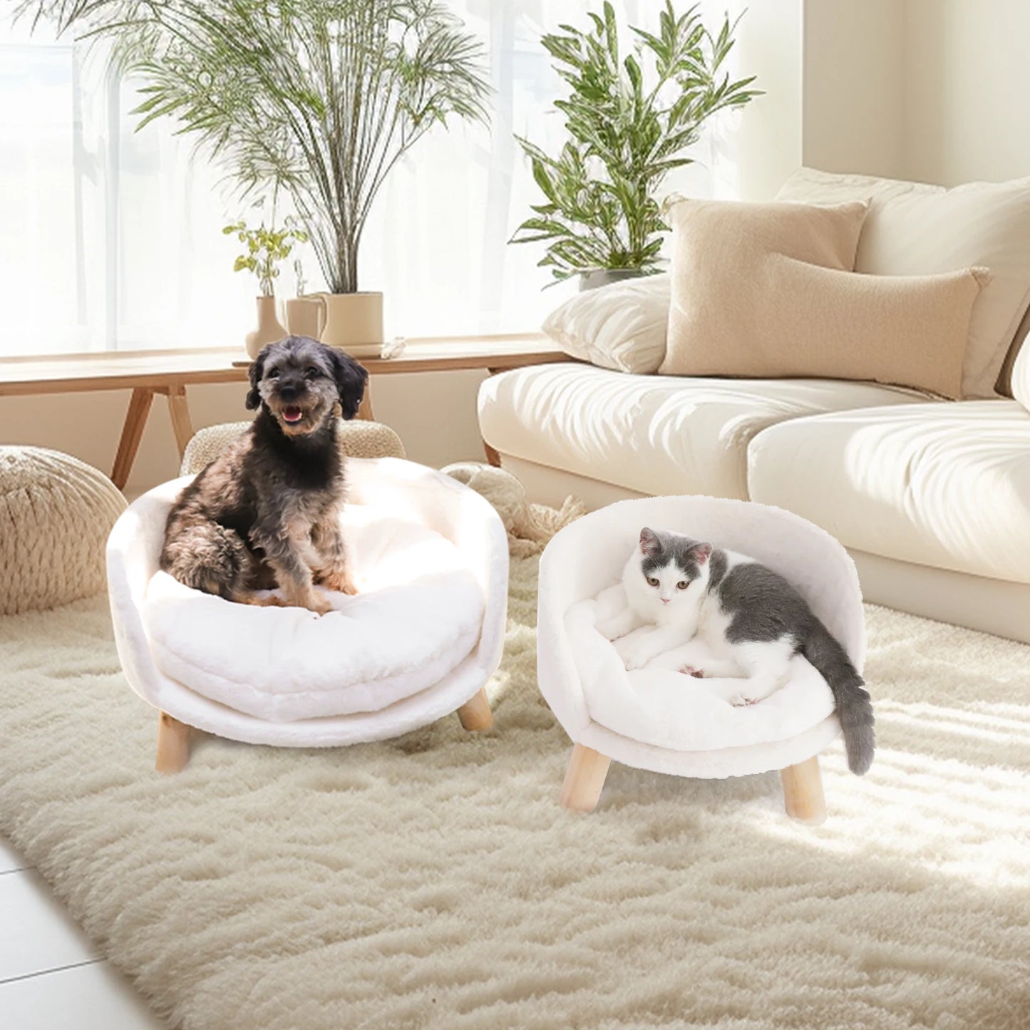 Elevated Dog Sofa Bed Raised Pet Chair Small Dog Couch Bed Removable Cushion Sleep House
