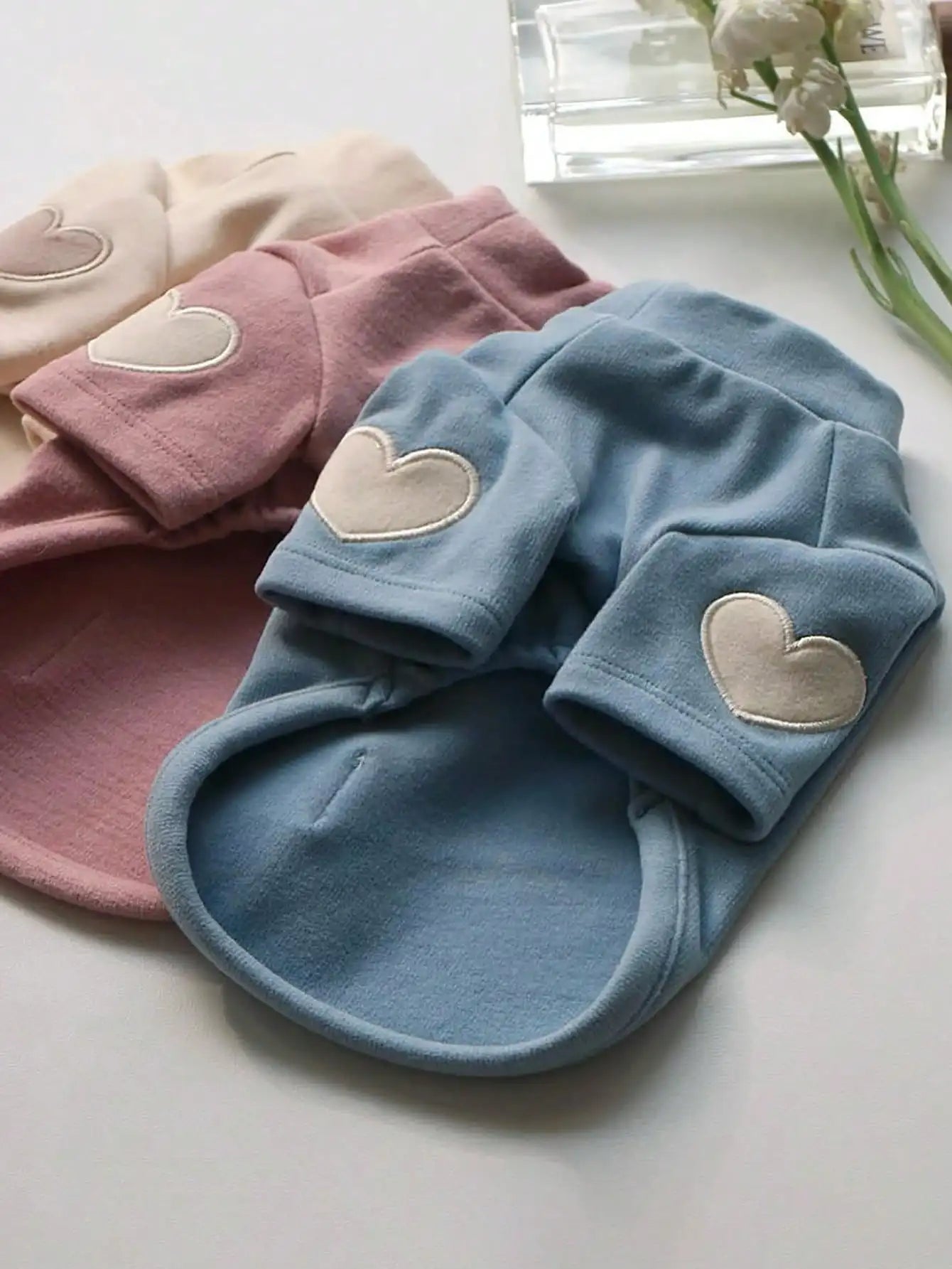 Soft Fleece Pet Hoodie with Heart Patch Design for Small Dogs