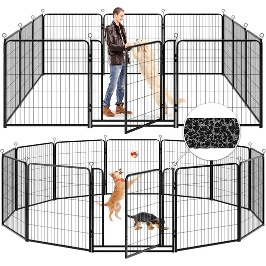 Dog Playpen Outdoor Extra Wide 12 or 16 Piece Panels Heavy Duty Anti-Rust Coating-Strengthened Dog Fence 40 Height