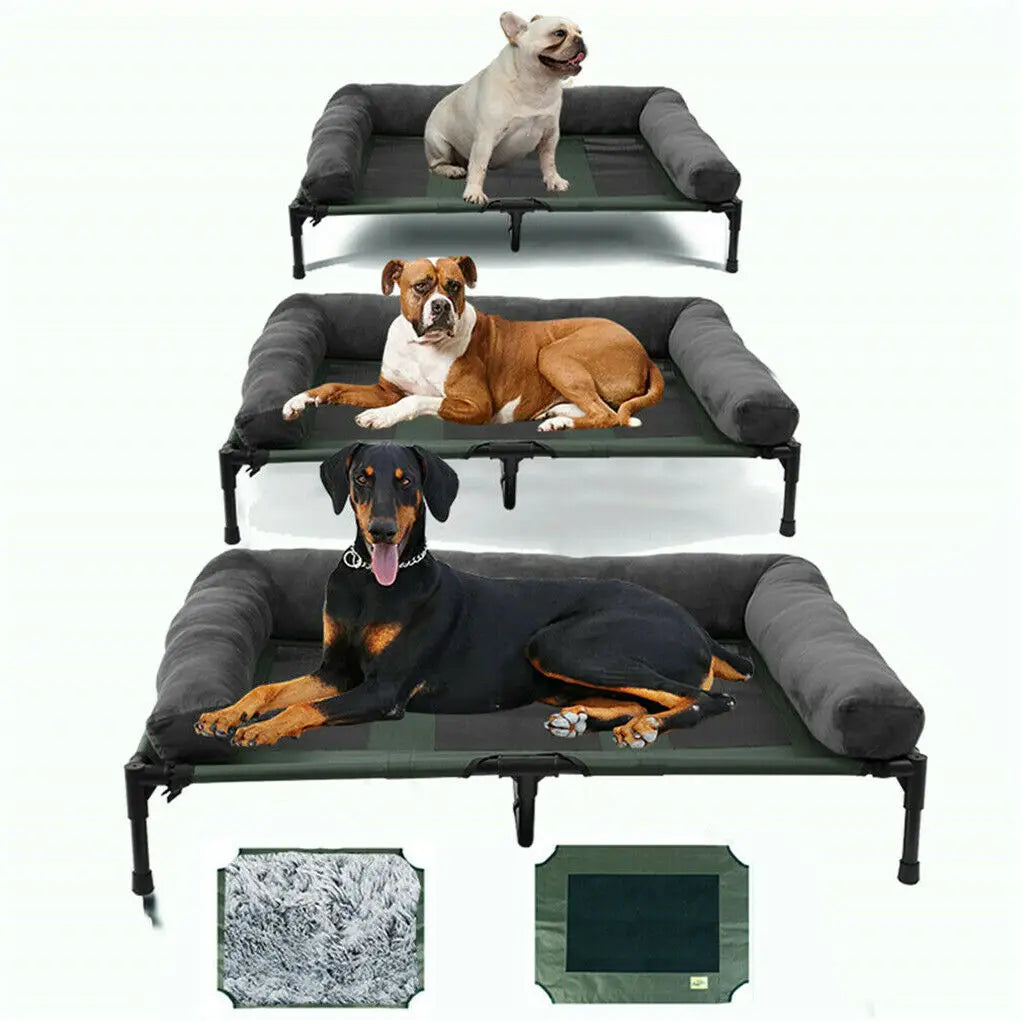 Dog Bed for Dogs Indoor Outdoor Elevated Pet Lounger Bed with Detachable Plush Bolster Cooling  Summer L XL 2XL