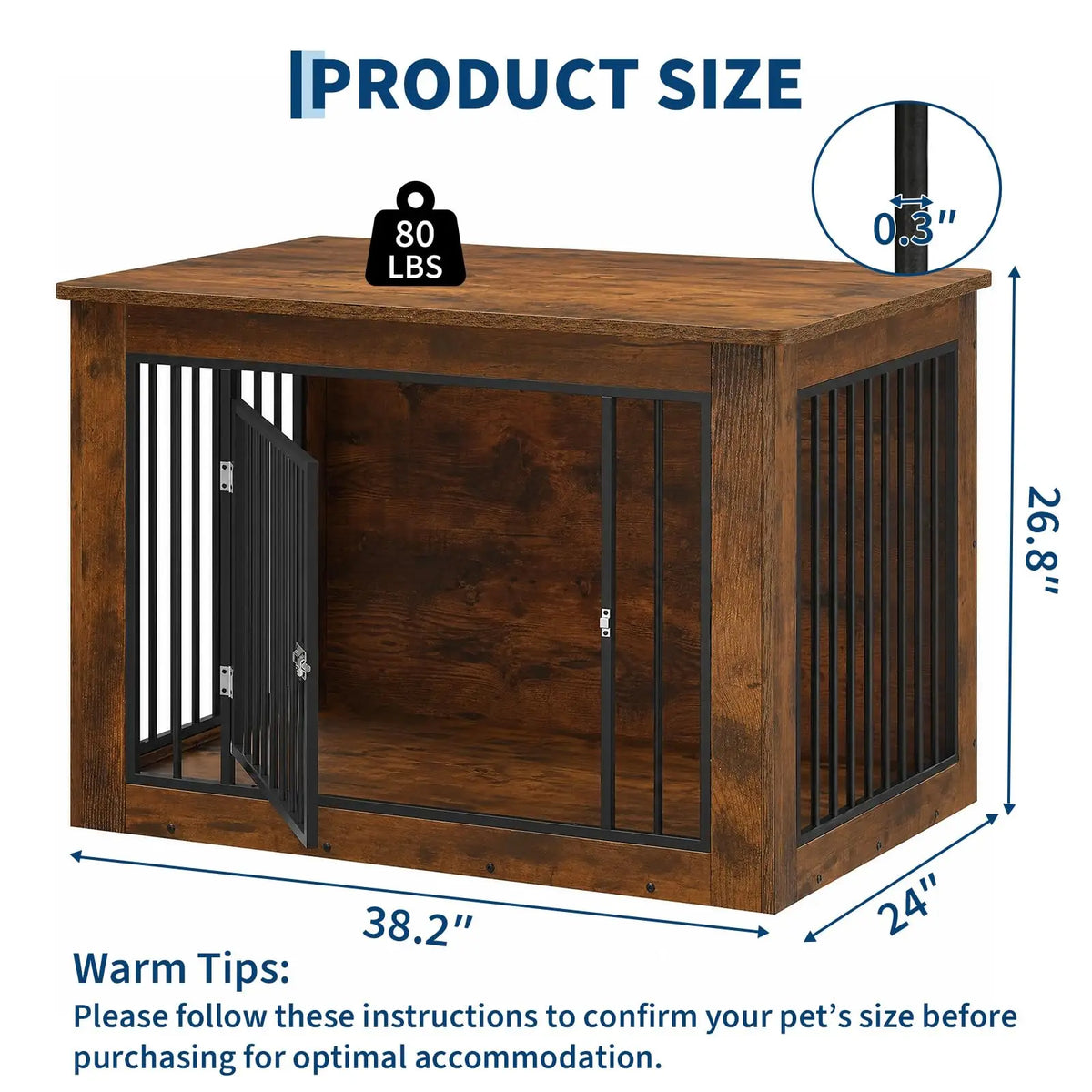 Furniture Style Dog Crate End Table Wooden Kennel For Dogs Brown 38.2 X 24 X 26.8 Inch Chew Resistant Build 2 Doors With Safety Latch Adjustable Legs Good Ventilation Fits Small to Medium Dogs Up  to 75 Lbs