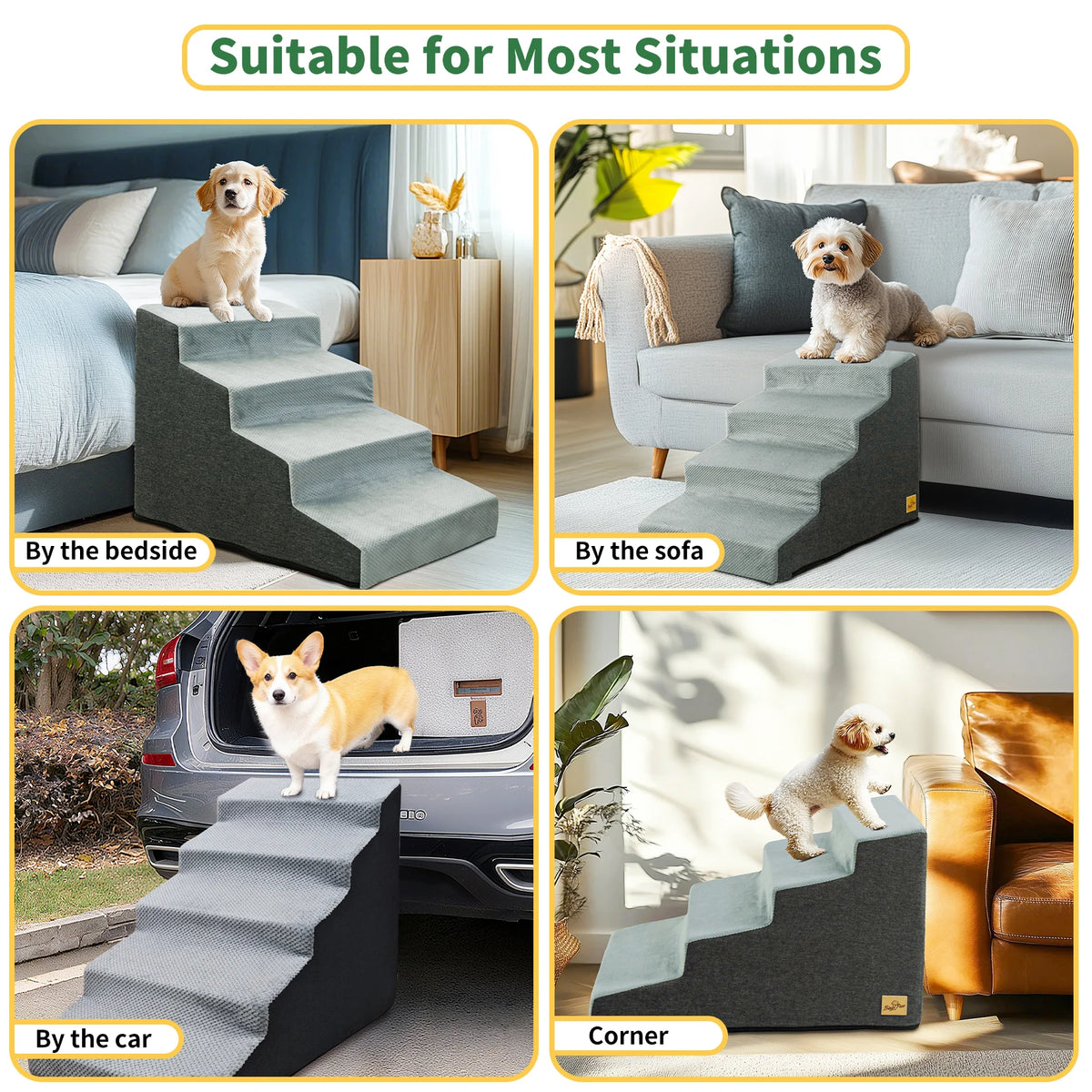 Small Dog Stairs, Ramp, Ladder High-Density Foam Sponge Dogs Sofa Removable and Washable Training Pet Ramp Stairs 3/4/5 Steps