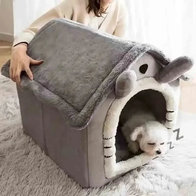Indoor Warm Soft Pet House Bed Tent & Kennel for Small Dogs, All-Season Use with Removable Washable Cushion