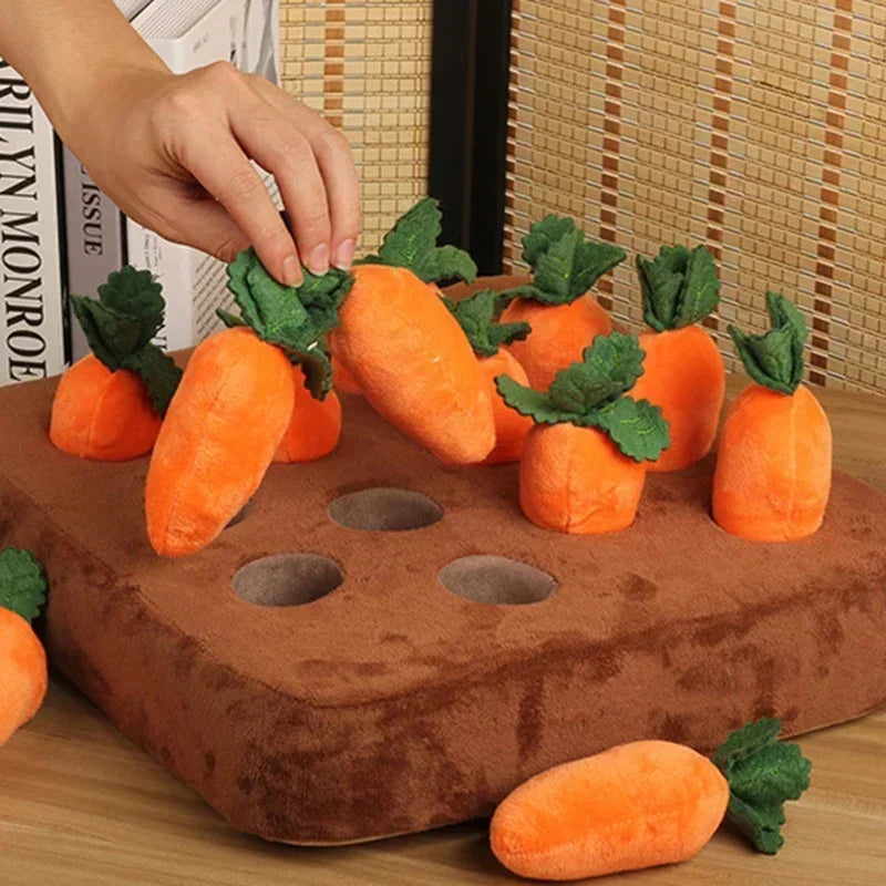 Innovative Dog Toys Snuffle Mat for Small Dogs Plush Carrot Toy Mat Plush Vegetable Field with 6 Pull Carrot Interactive Toys