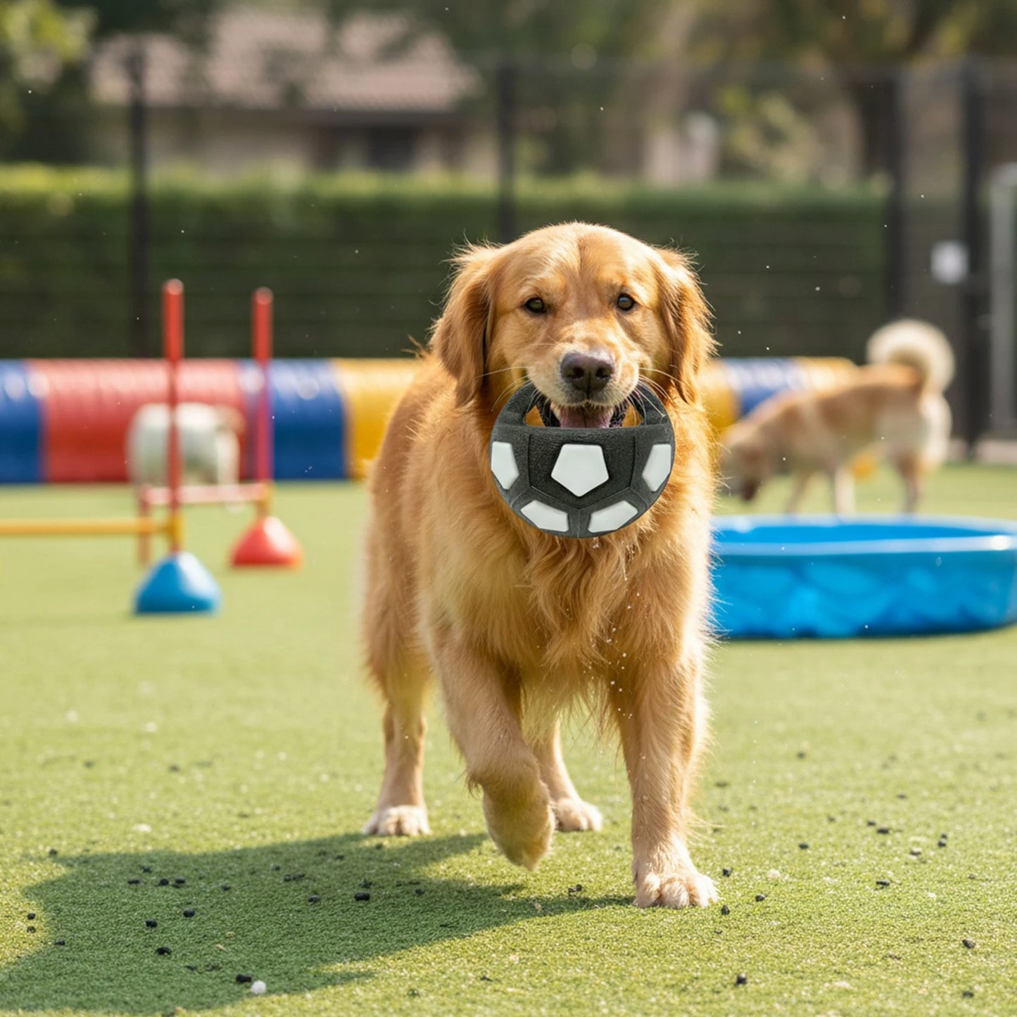 Dog Calming Ball with Handle Football Shape Interactive Squeaky Toy for Small Medium Large Breeds