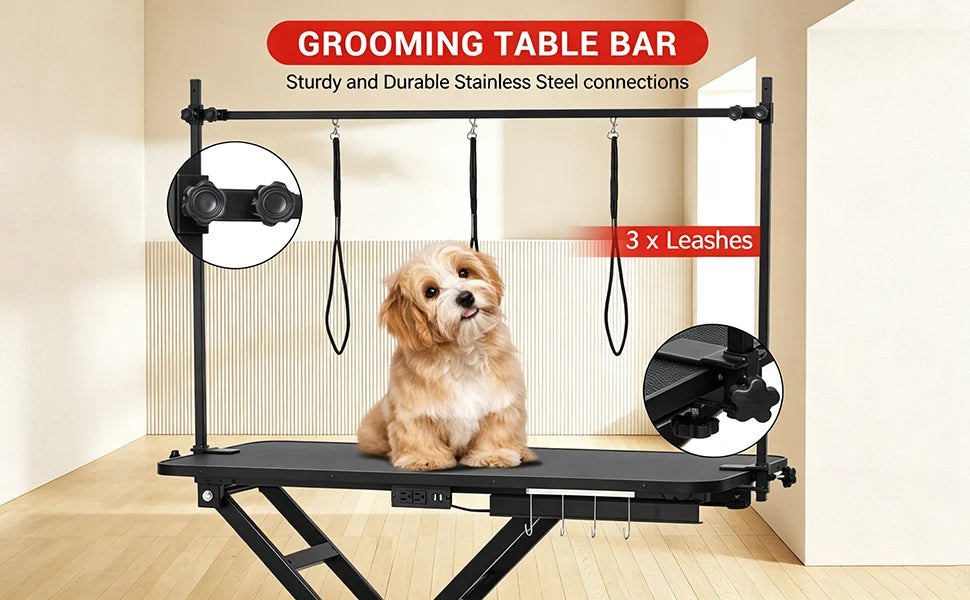 Electric Dog Grooming Table, Height Adjustable Pet Grooming Table with Arm, 264LBS Capacity, Anti-Slip Top & Tool Organizer, for Home/Professional Use, Black