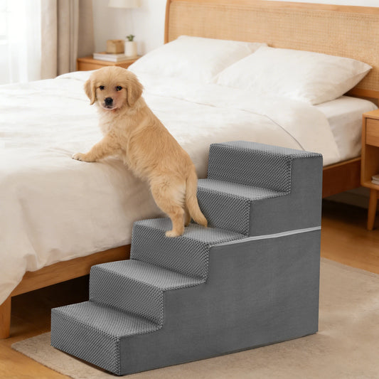 JHK 3-5 Step Right Angled Foam Dog Stairs Ramp for Small Dogs Climbing Ladder Indoor Non-Slip Pet Ladder Ramp Stairs For Home