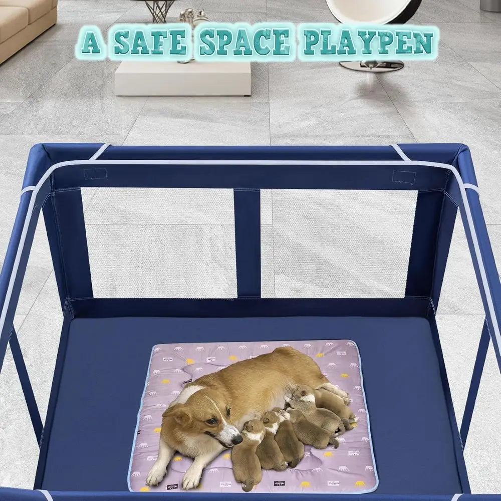 42x42x25.6 Inches Puppy Playpen with Gate, Dog Playpen for Puppies or Small Dogs, DogFence Pet Playpen for Indoor & Outdoor, Stu