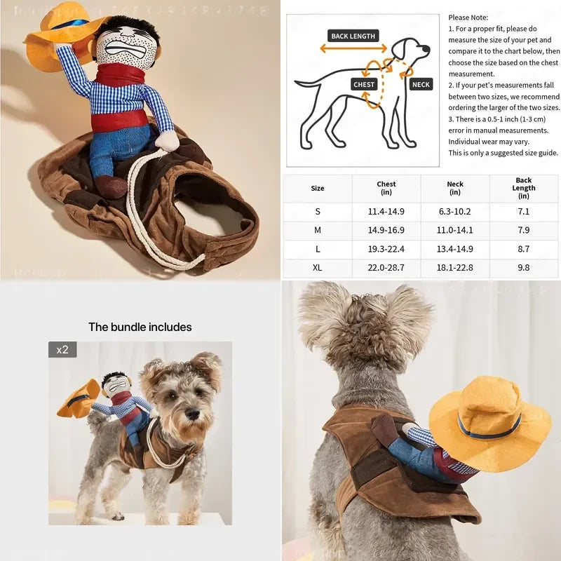 Halloween Pet Dog Costume Funny Riding Cowboy Knight Transformation Outfit Creative Quirky Dog Clothes For Golden Retriever Teddy Halloween Party Cosplay Apparel