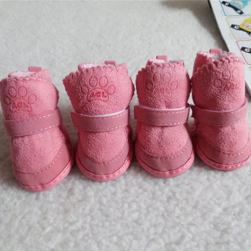 Small Dog Shoes 4pcs Thick Warm Rain Snow Carton Boots Walking Puppy Sneakers Dog Accessories