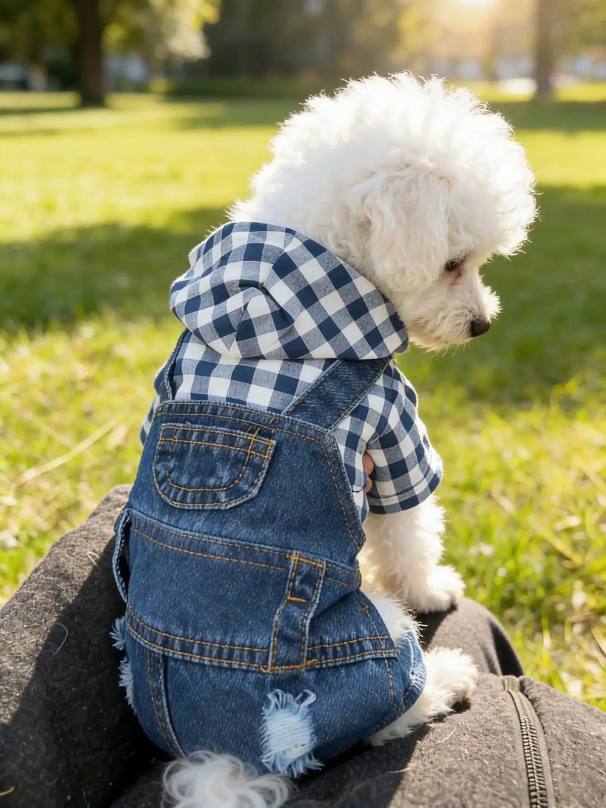 Pet Striped 4-Leg 1 piece Overall, Denim Effect Jumpsuit Suspender Pants Dog Clothes, Spring/Summer Pet Apparel