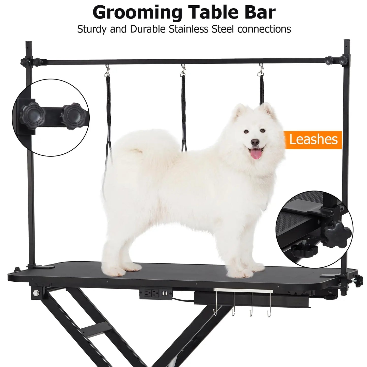 Electric Dog Grooming Table, Height Adjustable Pet Grooming Table with Arm, 264LBS Capacity, Anti-Slip Top & Tool Organizer, for Home/Professional Use, Black