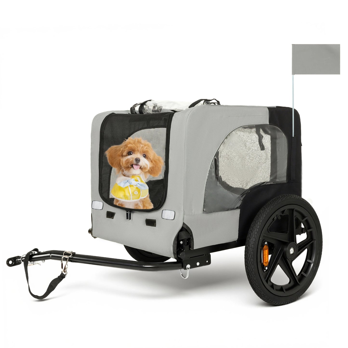 Outdoor Heavy Duty Collapsible Pet Bike Trailer with 16-Inch All-Terrain Wheels & Universal Hitch - Foldable Dog/Cargo Carrier Cart for Bicycles, Black + Dark Gray