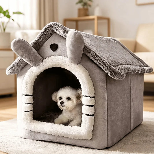 Indoor Warm Soft Pet House Bed Tent & Kennel for Small Dogs, All-Season Use with Removable Washable Cushion